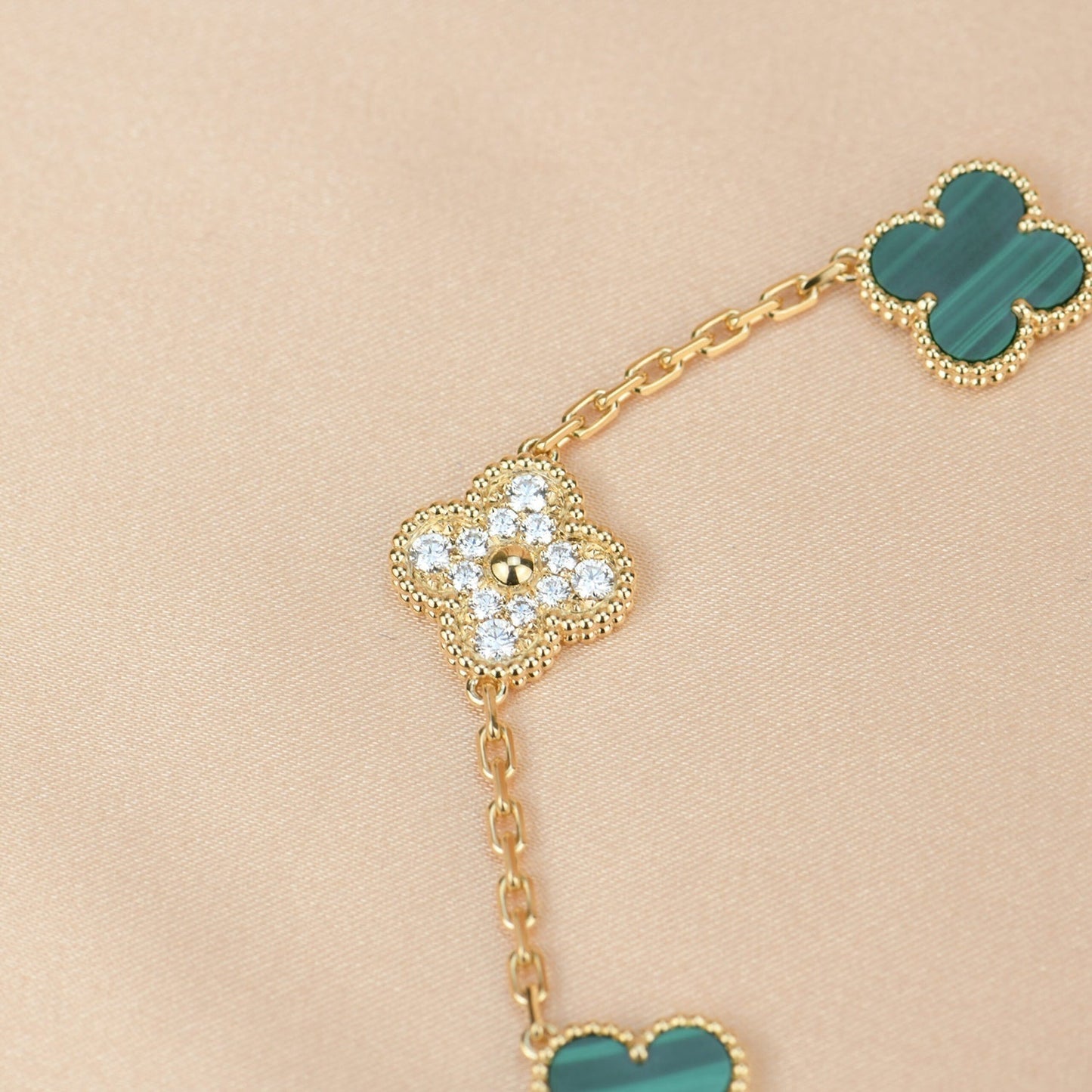 [Clover Jewels]CLOVER  5 MOTIF MALACHITE DIAMOND BRACELET