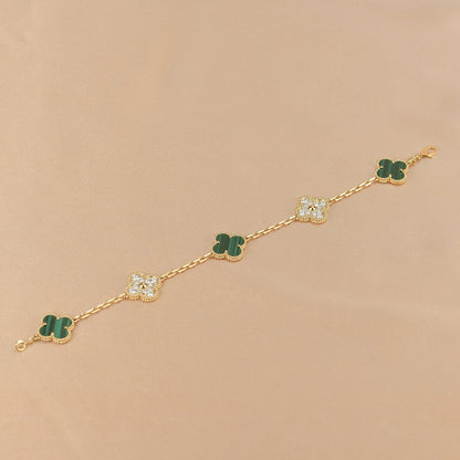 [Clover Jewels]CLOVER  5 MOTIF MALACHITE DIAMOND BRACELET