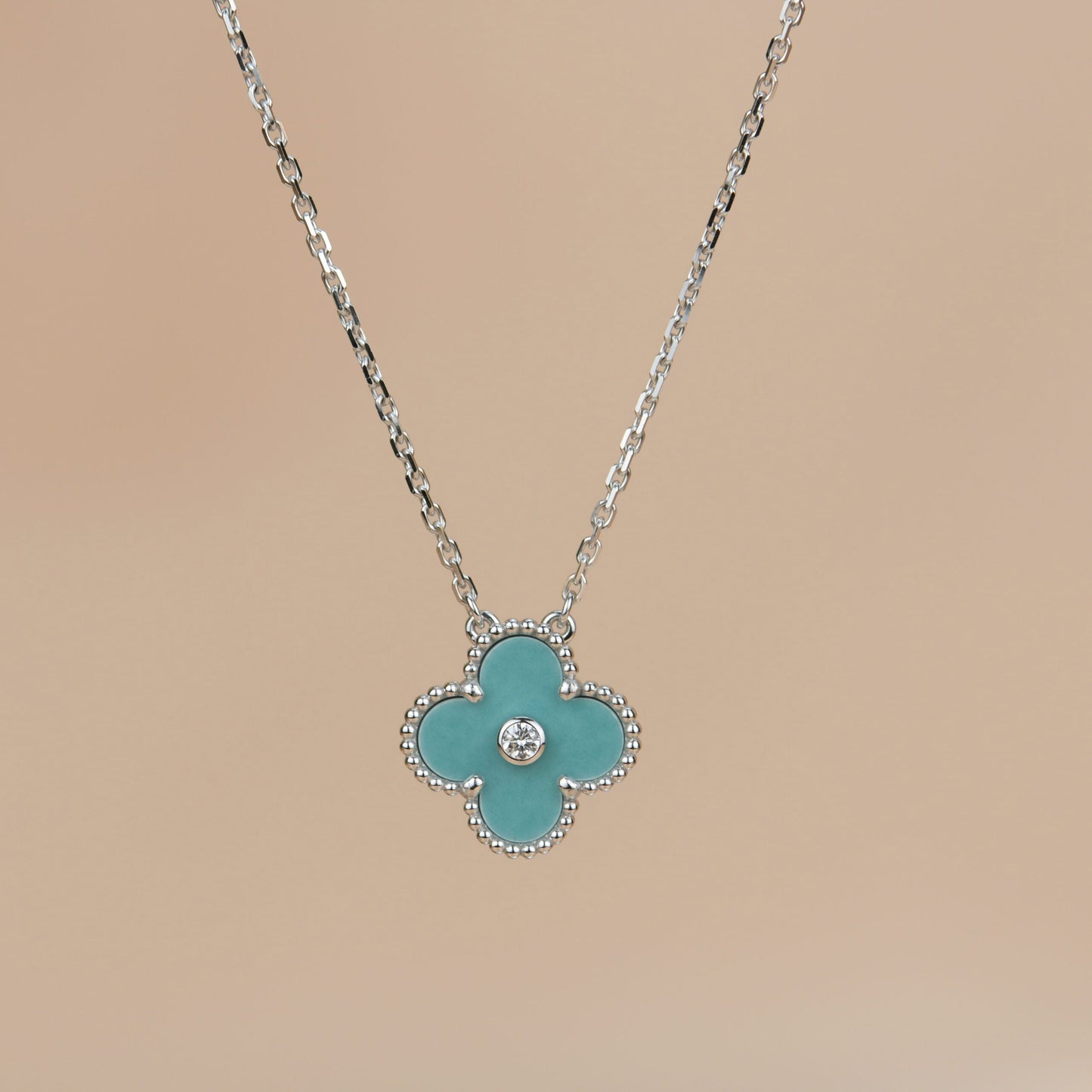 [Clover Jewels]CLOVER 15MM DIAMOND SVRES PORCELAIN  NECKLACE SILVER