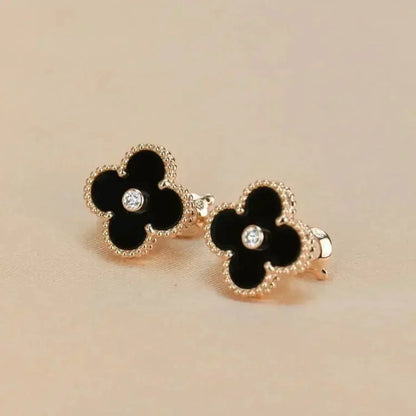 [Clover Jewels]CLOVER MEDIUM 1 MOTIFS ONYX DIAMOND EARRINGS