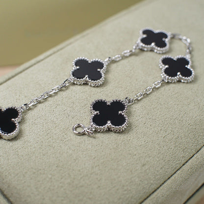 [Clover Jewels]CLOVER 5 MOTIF ONYXS  BRACELET SILVER