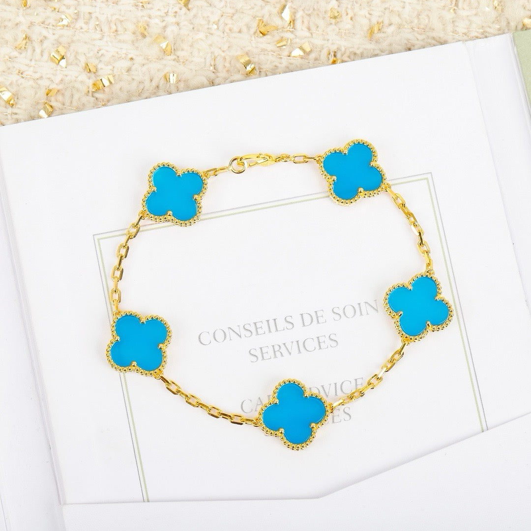 [Clover Jewels]CLOVER 5 MOTIFS TURQUOISE BRACELET