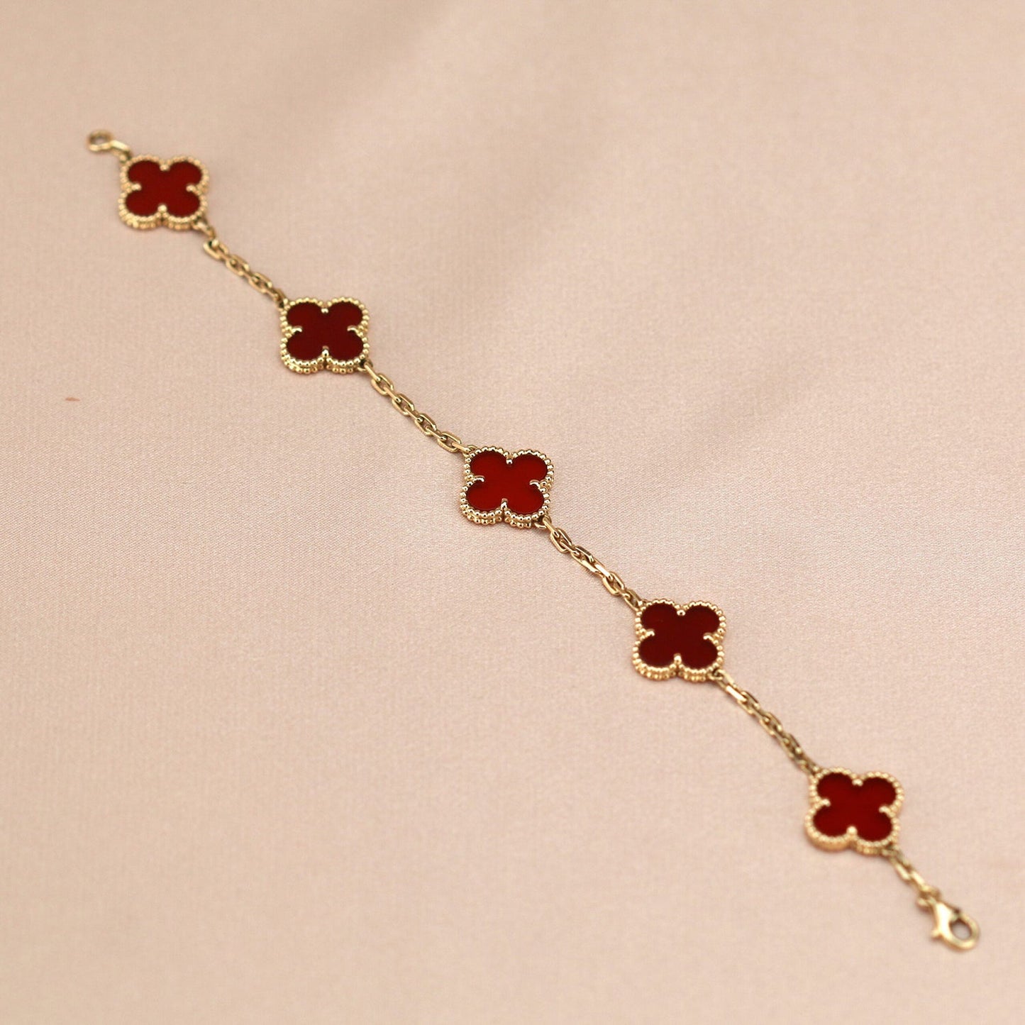 [Clover Jewels]CLOVER 5 MOTIFS RED AGATE  BRACELET