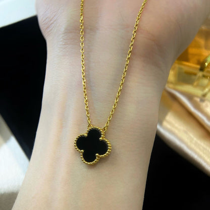 [Clover Jewels]CLOVER 15MM BLACK ONYX SINGLE FLOWER NECKLACE