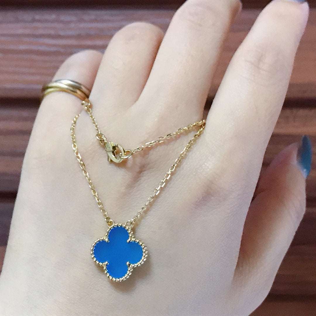 [Clover Jewels]CLOVER 15MM BLUE AGATE NECKLACE