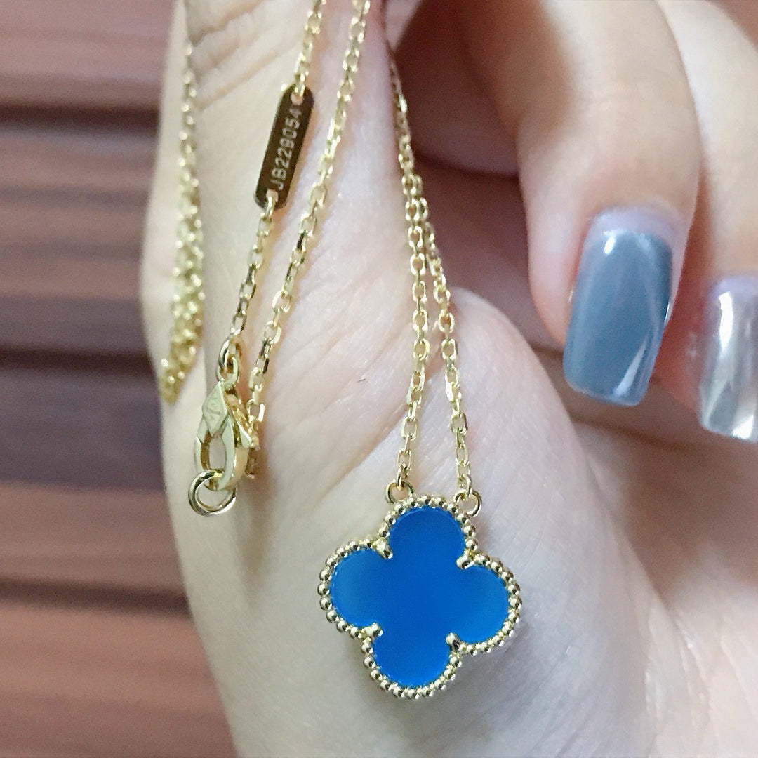 [Clover Jewels]CLOVER 15MM BLUE AGATE NECKLACE