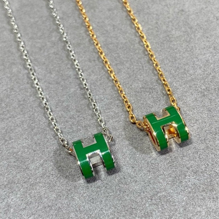 [Clover Jewels]POP H GREEN NECKLACE SILVER AND GOLD