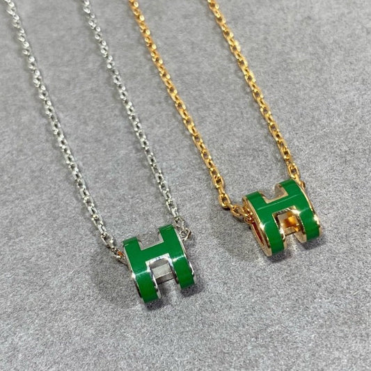 [Clover Jewels]POP H GREEN NECKLACE SILVER AND GOLD