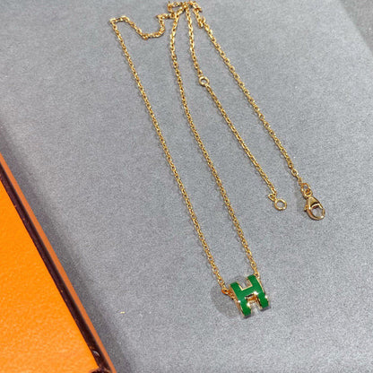 [Clover Jewels]POP H GREEN NECKLACE SILVER AND GOLD