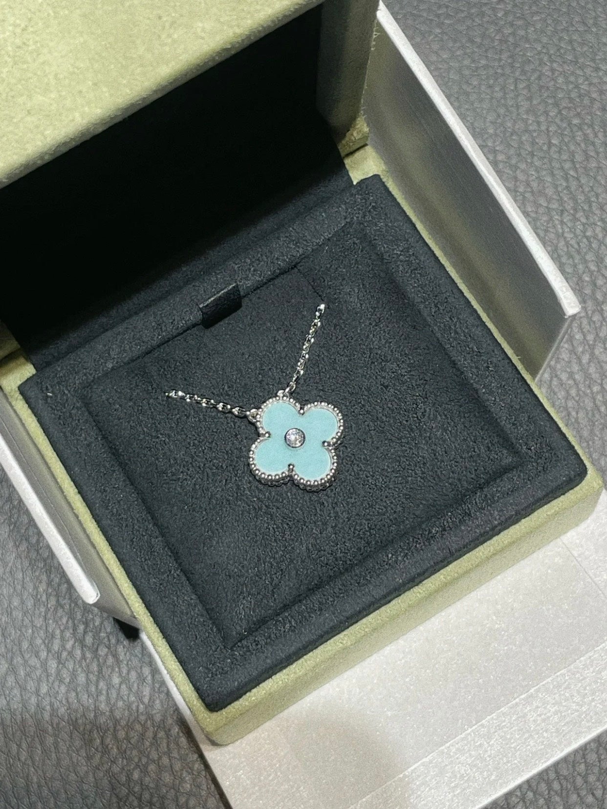 [Clover Jewels]CLOVER 1 DIAMOND LIGHT BLUE SILVER NECKLACE