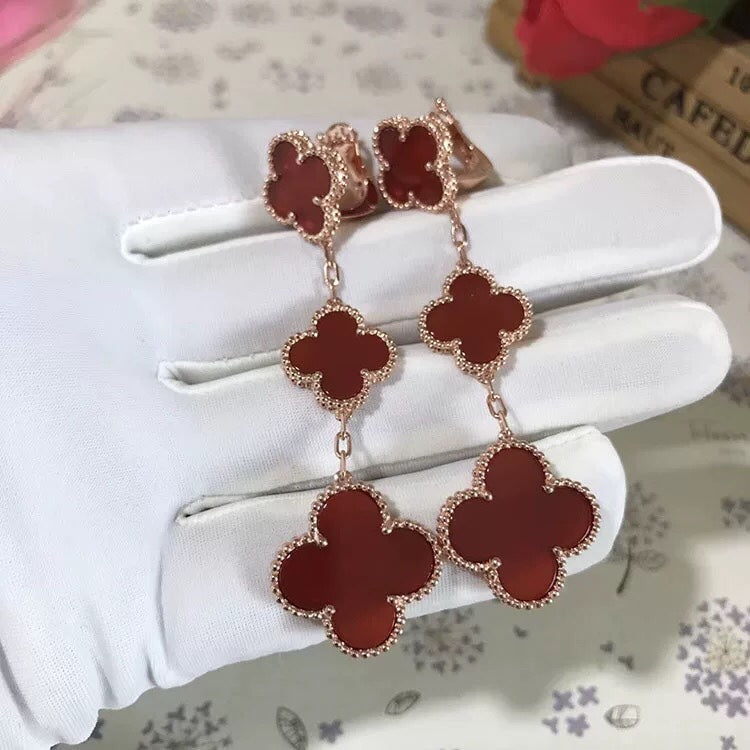 [Clover Jewels]CLOVER 3 MOTIF CARNELIAN DROP EARRINGS