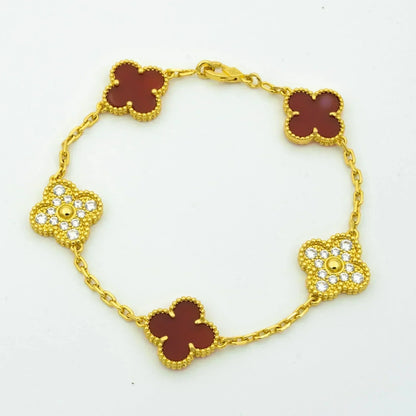 [Clover Jewels]CLOVER 5 MOTIFS CARNELIAN DIAMOND BRACELET