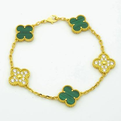 [Clover Jewels]CLOVER  5 MOTIF MALACHITE DIAMOND BRACELET