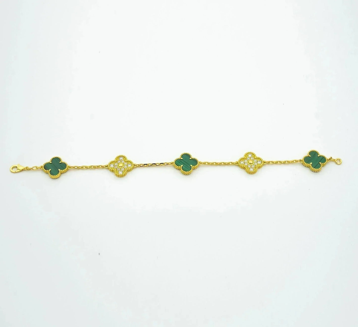 [Clover Jewels]CLOVER  5 MOTIF MALACHITE DIAMOND BRACELET