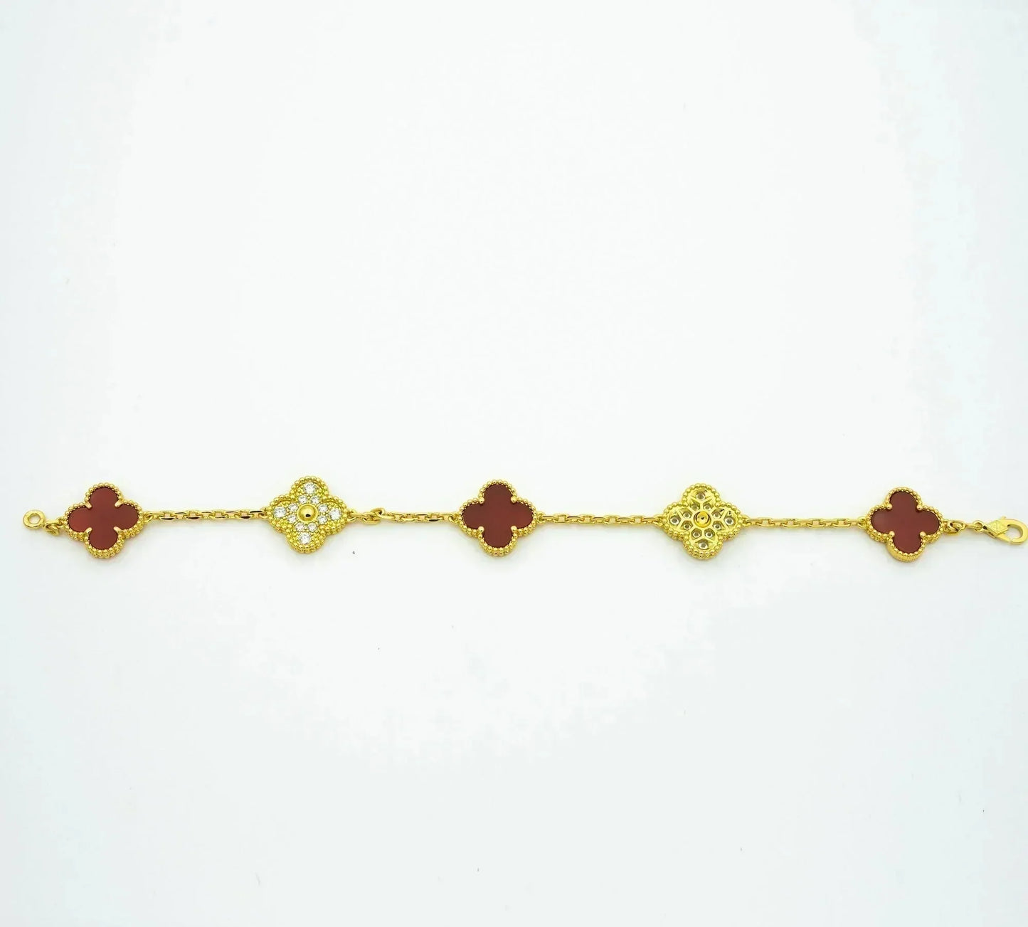 [Clover Jewels]CLOVER 5 MOTIFS CARNELIAN DIAMOND BRACELET