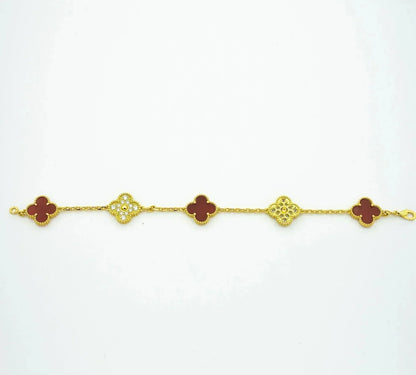 [Clover Jewels]CLOVER 5 MOTIFS CARNELIAN DIAMOND BRACELET