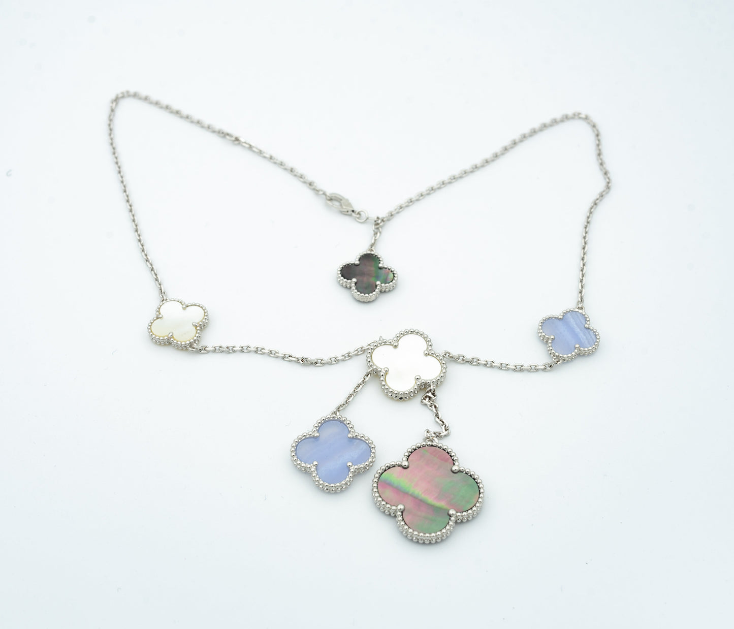 [Clover Jewels]CLOVER MOP CHALCEDONY NECKLACE SILVER 6 MOTIF