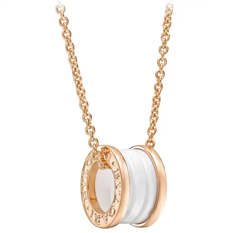 [Clover Jewels]ZERO 1 WHITE CERAMIC PINK GOLD DIAMOND NECKLACE