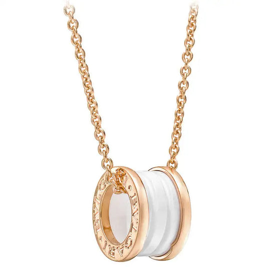 [Clover Jewels]ZERO 1 WHITE CERAMIC PINK GOLD DIAMOND NECKLACE