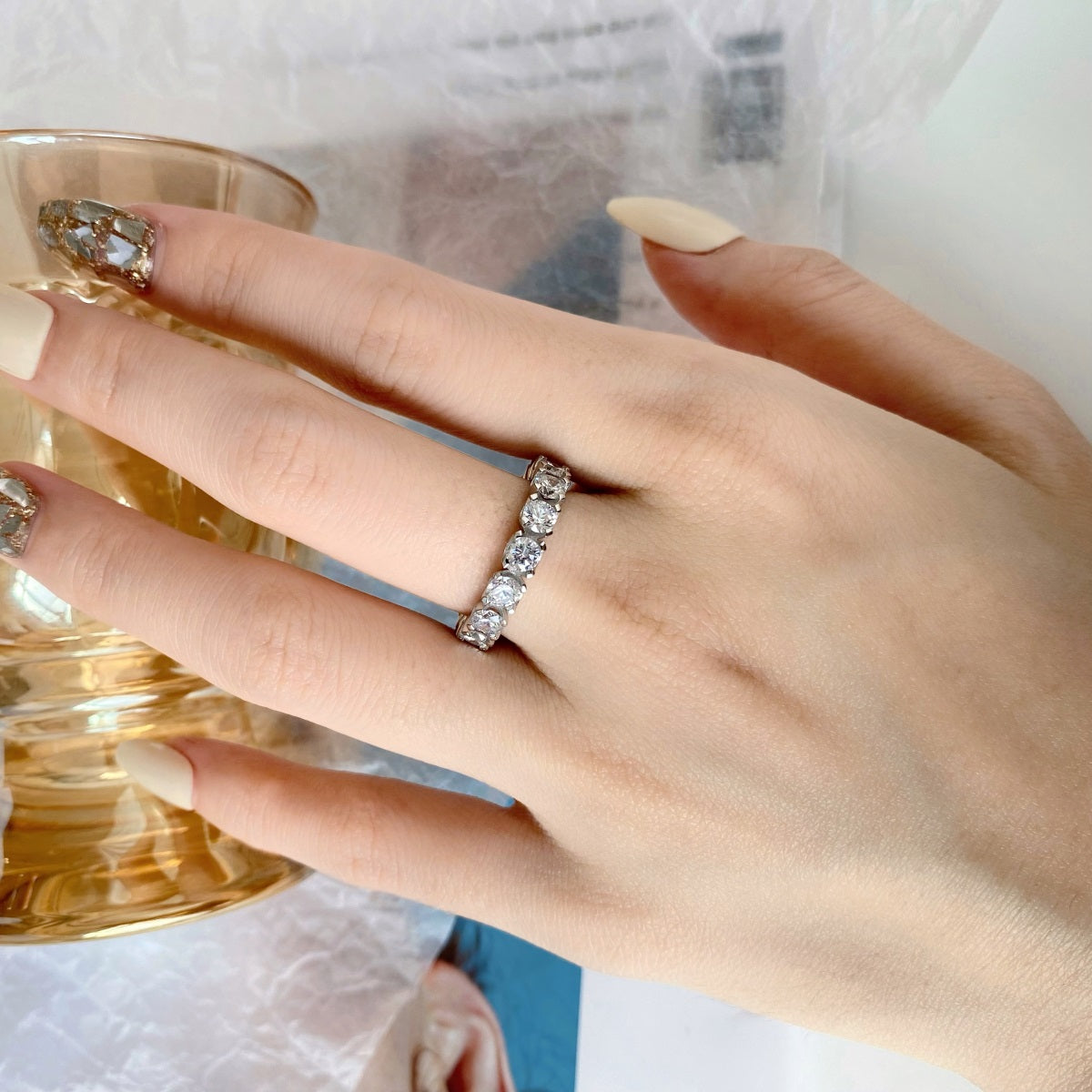 [Clover Jewels]Eternity Round Cut Tennis Ring