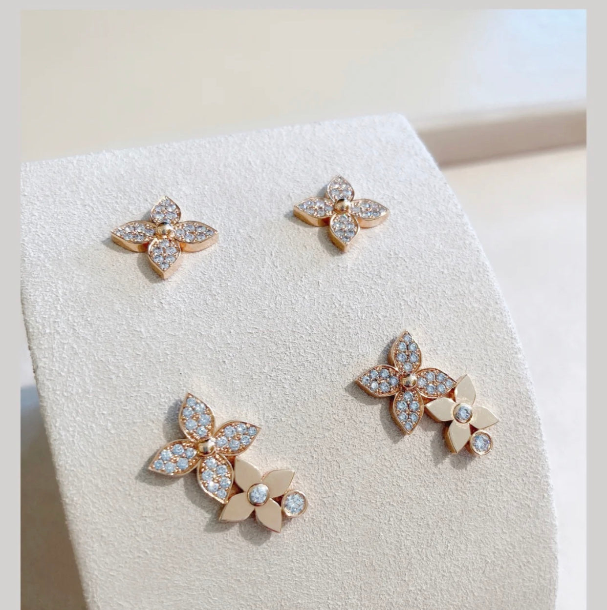 [Clover Jewels]STAR BLOSSOM STUD EARRINGS PINK GOLD DIAMONDS