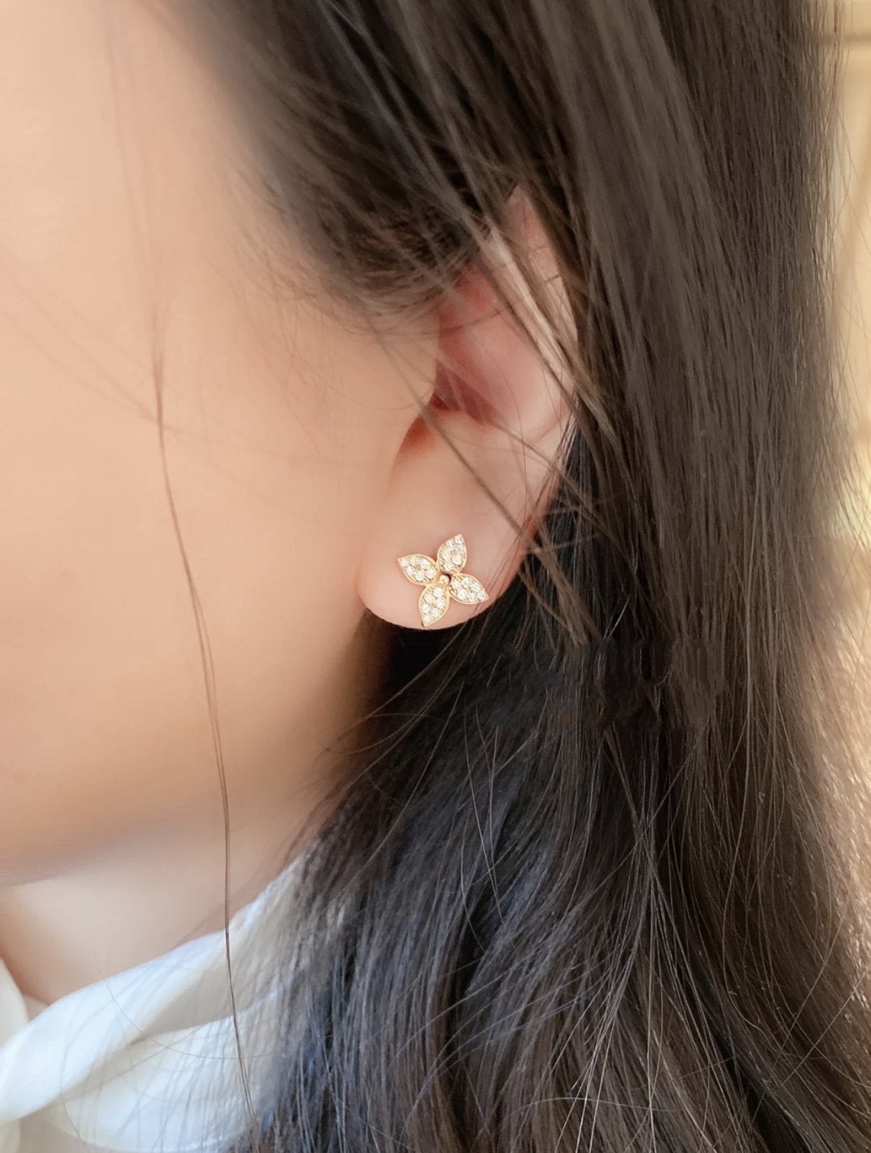 [Clover Jewels]STAR BLOSSOM STUD EARRINGS PINK GOLD DIAMONDS