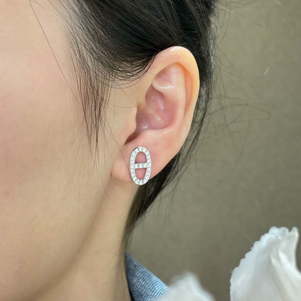 [Clover Jewels]HM FULL DIAMOND PIG NOSE STUD EARRINGS