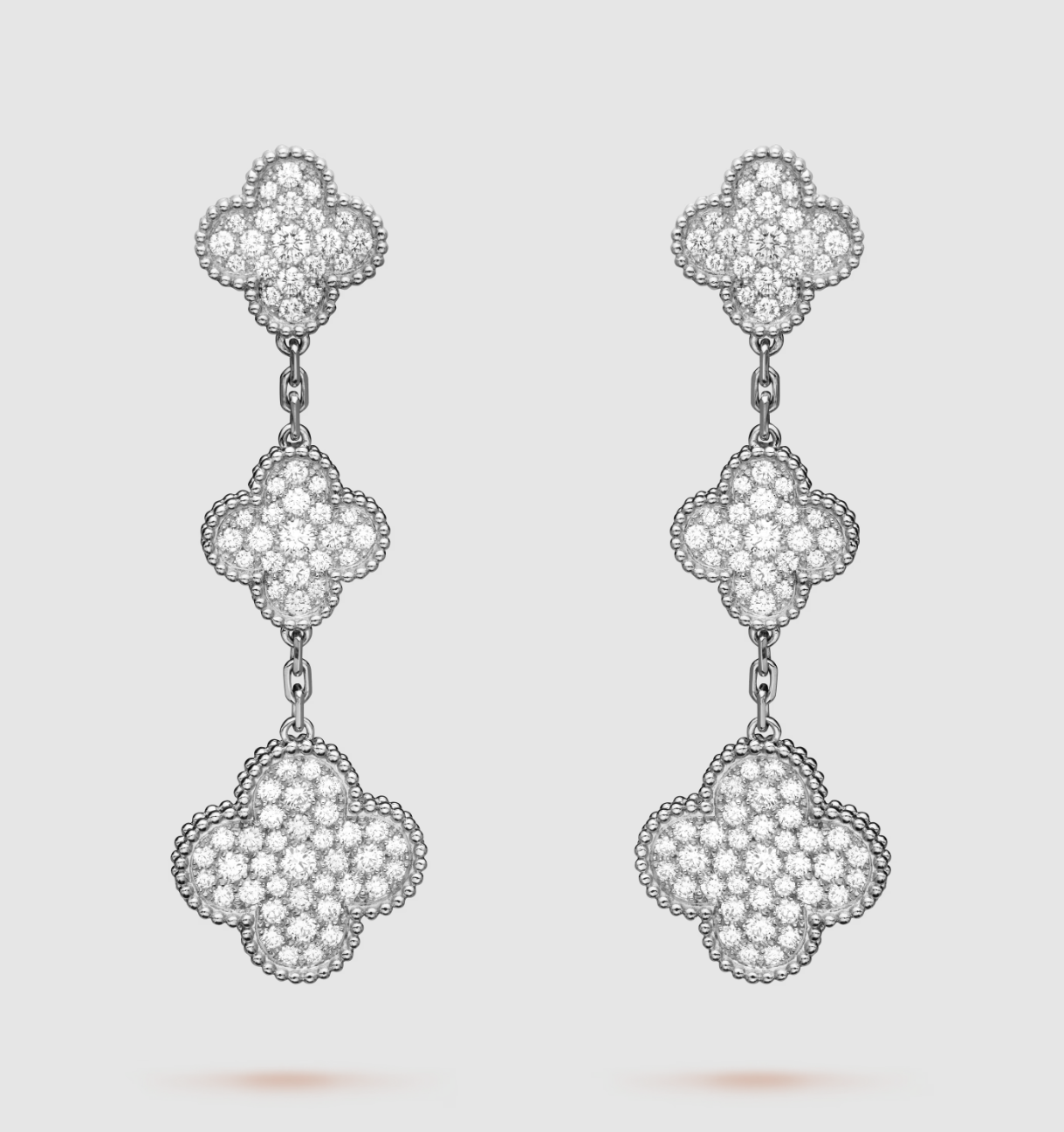 [Clover Jewels]CLOVER 3 MOTIF DIAMOND SILVER DROP EARRINGS