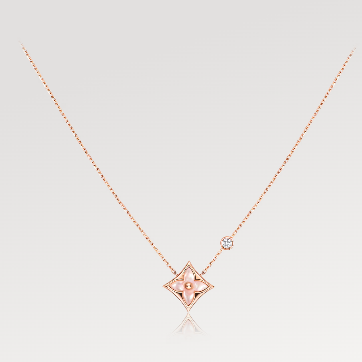 [Clover Jewels]STAR PINK MOP 1 DIAMOND PINK GOLD NECKLACE