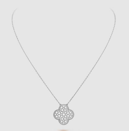 [Clover Jewels]CLOVER 25MM LARGE PENDANT DIAMOND PAVED SILVER NECKLACE