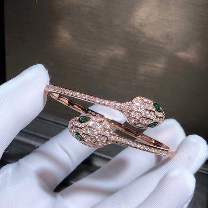 [Clover Jewels]SERPENTI BRACELET PINK GOLD MALACHITE DIAMOND DOUBLE SNAKE