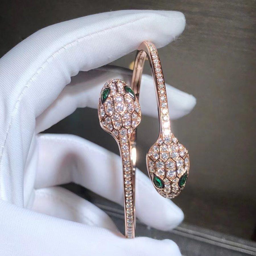 [Clover Jewels]SERPENTI BRACELET PINK GOLD MALACHITE DIAMOND DOUBLE SNAKE