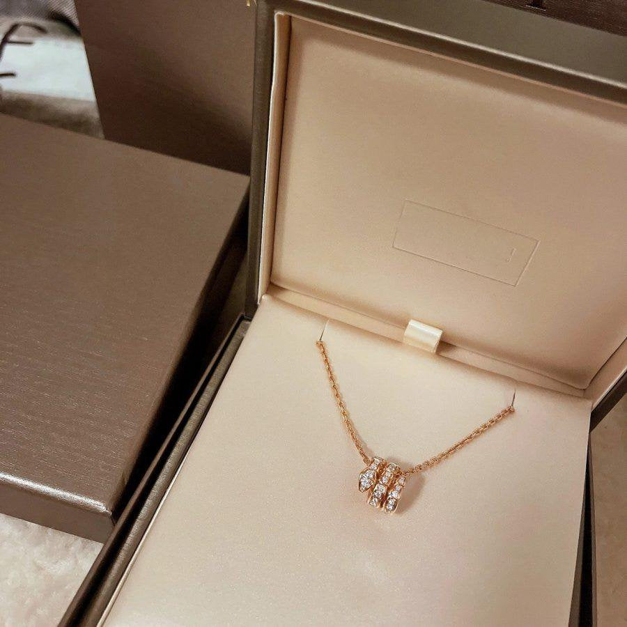 [Clover Jewels]SERPENTI PINK GOLD NECKLACE DOUBLE RING DIAMOND