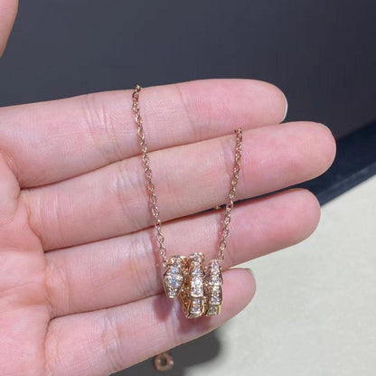 [Clover Jewels]SERPENTI PINK GOLD NECKLACE DOUBLE RING DIAMOND