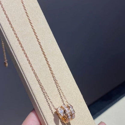 [Clover Jewels]SERPENTI PINK GOLD NECKLACE DOUBLE RING DIAMOND