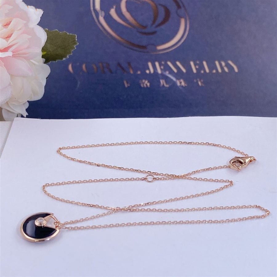 [Clover Jewels]AMULETTE ROSE GOLD ONYX NECKLACE