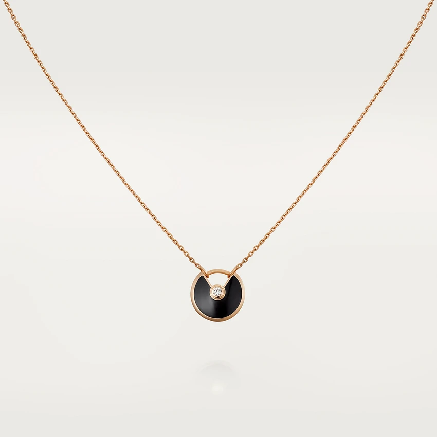 [Clover Jewels]AMULETTE ROSE GOLD ONYX NECKLACE