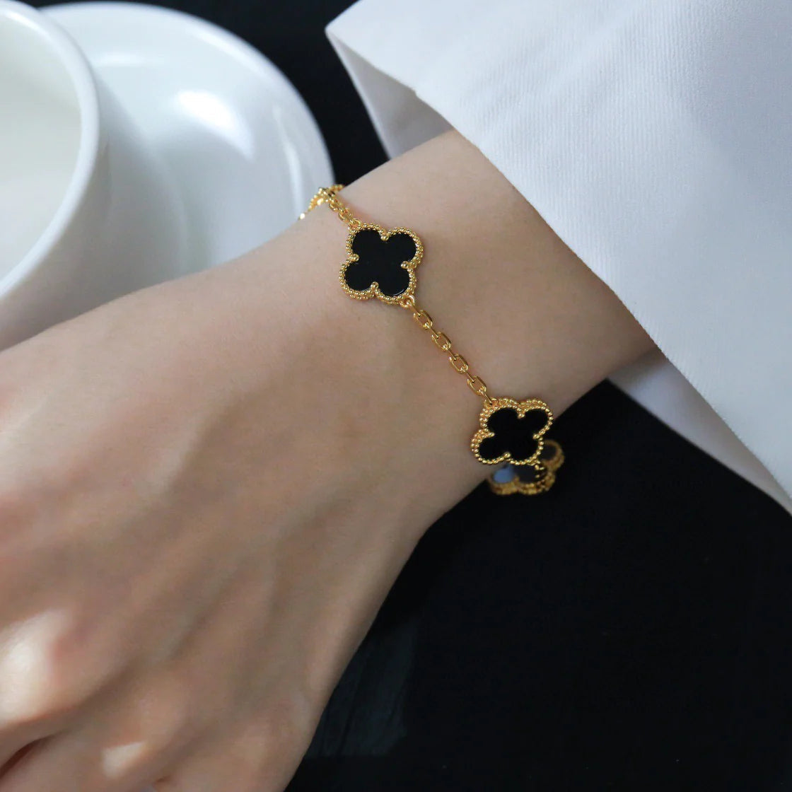 [Clover Jewels]CLOVER  5 MOTIFS BLACK ONYX BRACELET