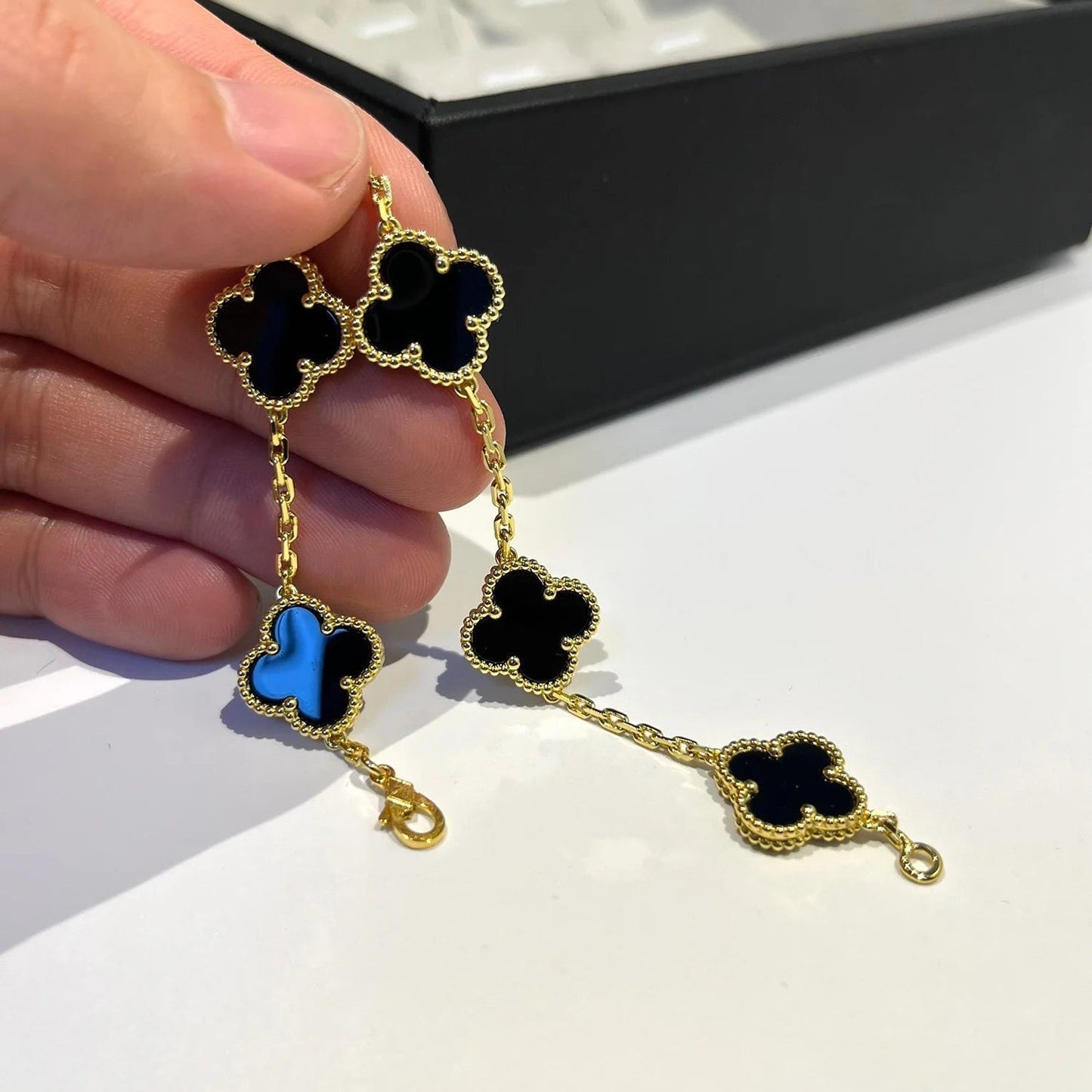 [Clover Jewels]CLOVER  5 MOTIFS BLACK ONYX BRACELET