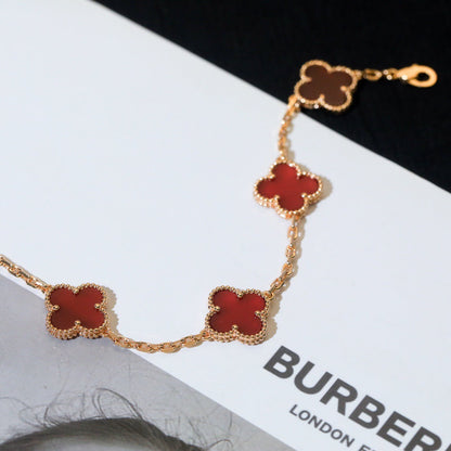 [Clover Jewels]CLOVER 5 MOTIFS RED AGATE  BRACELET