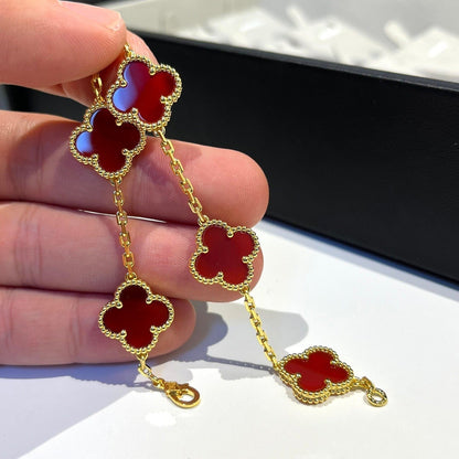 [Clover Jewels]CLOVER 5 MOTIFS RED AGATE  BRACELET