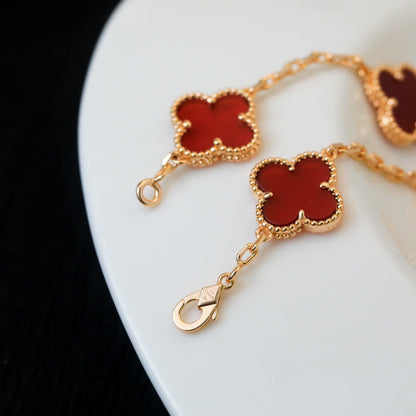 [Clover Jewels]CLOVER 5 MOTIFS RED AGATE  BRACELET