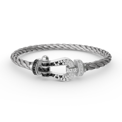 [Clover Jewels]FORCE LARGE HORSESHOE BLACK WHITE DIAMOND BRACELET SILVER