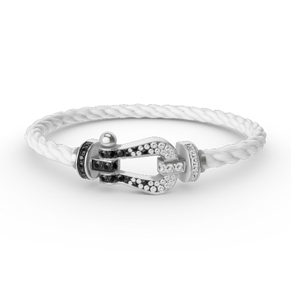 [Clover Jewels]FORCE LARGE HORSESHOE BLACK WHITE DIAMOND BRACELET SILVER