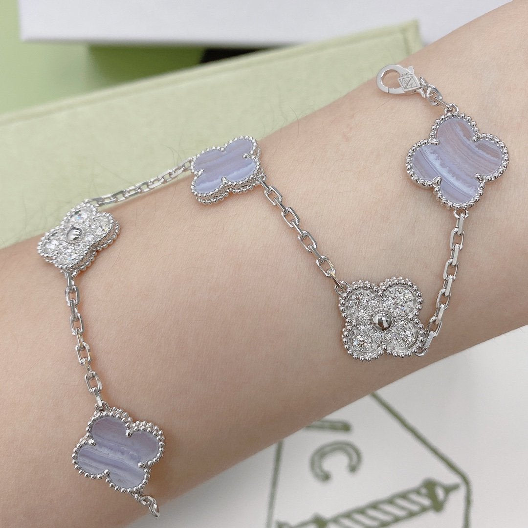 [Clover Jewels]CLOVER  5 MOTIF DIAMOND PURPLE CHALCEDONY BRACELET SILVER