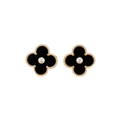 [Clover Jewels]CLOVER MEDIUM 1 MOTIFS ONYX DIAMOND EARRINGS