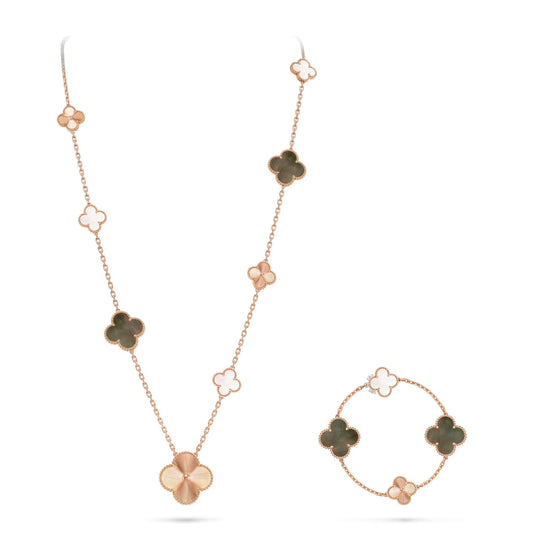 [Jesse Jewelry]ABNEHMBARER KLEE 15(11+4) BLUMEN ROSÉGOLD HALSSET