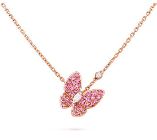 [Clover Jewels]BUTTERFLY RED DIAMOND ROSE GOLD NECKLACE