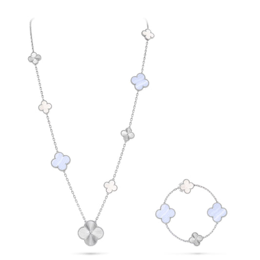 [Jesse Jewelry]ABNEHMBARES KLEE 15(11+4) BLUMEN SILBER HALSKETTEN-SET