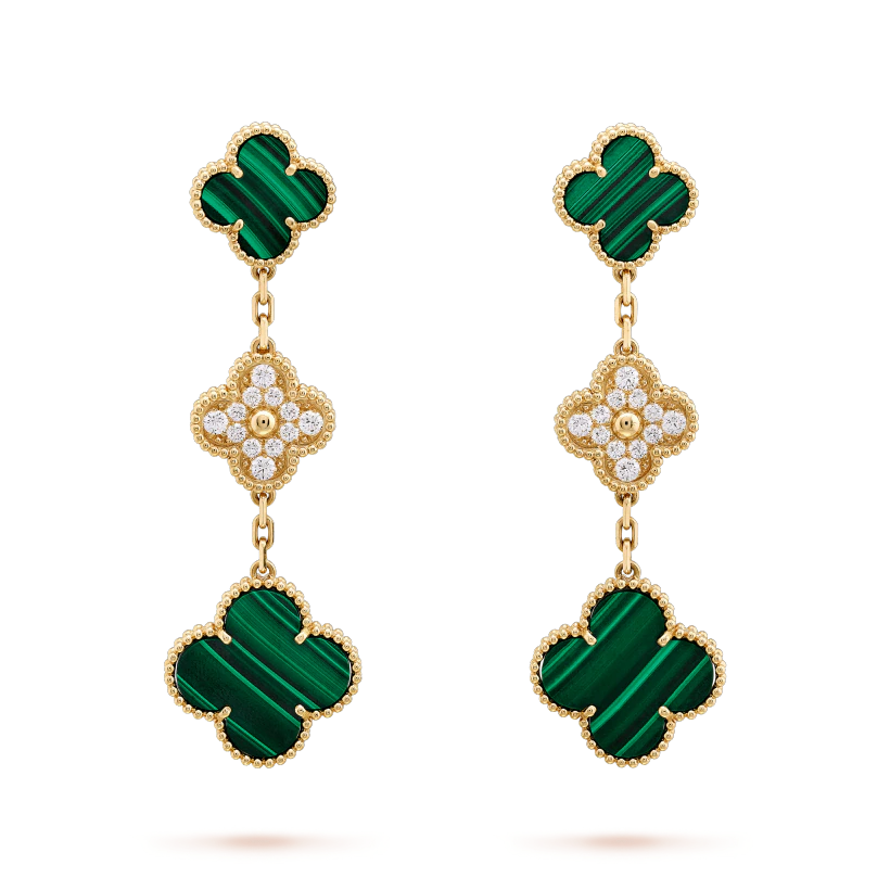 [Clover Jewels]CLOVER EARRINGS GOLD MALACHITE DIAMOND 3 MOTIF